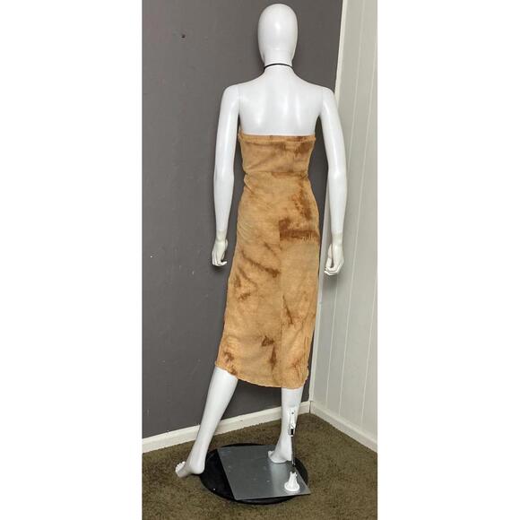 Y2K Brown Marbled Dye Crinkled Mesh Dress from Chelsey size Large - Picture 5 of 10